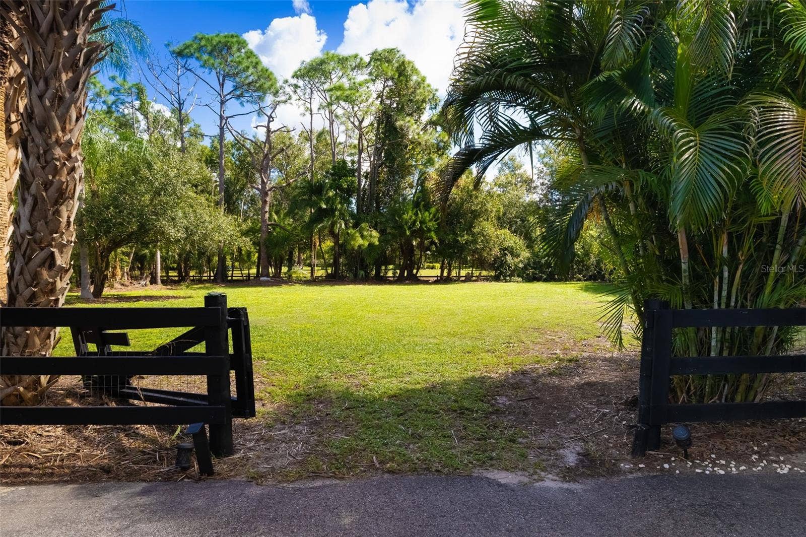 403 LONGBOW TRAIL, Osprey, FL 34229 Another view of the property's expansive open acreage, offering flexibility for vehicle storage, recreational space, horses or a future accessory building, subject to applicable approvals.
