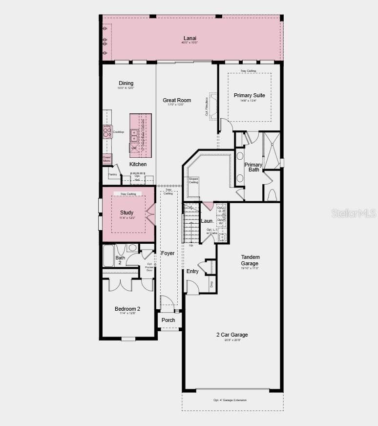 7632 MOONBEAM AVENUE, Sarasota, FL 34241 First Floor Plan - Additional Highlights Include: gourmet kitchen, tray ceiling package, wet bar in loft, shower in upstairs bathroom, open stair railing with metal spindles, and pool included