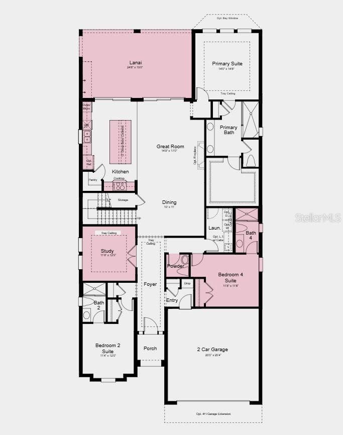 7628 MOONBEAM AVENUE, Sarasota, FL 34241 First Floor Plan - Additional Highlights Include: Impact windows, tray ceiling pkg, 8' interior doors, metal stair rails, French doors at study, and outdoor kitchen rough-in