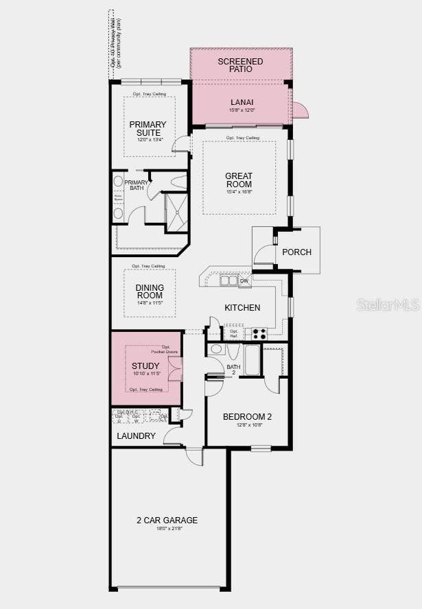 7512 MOONBEAM AVENUE, Sarasota, FL 34241 Floor Plan - Additional Highlights Include: Tray ceilings, double pocket doors at study, 8' interior doors, garden fence, pre-plumb for future laundry sink and whole house impact windows