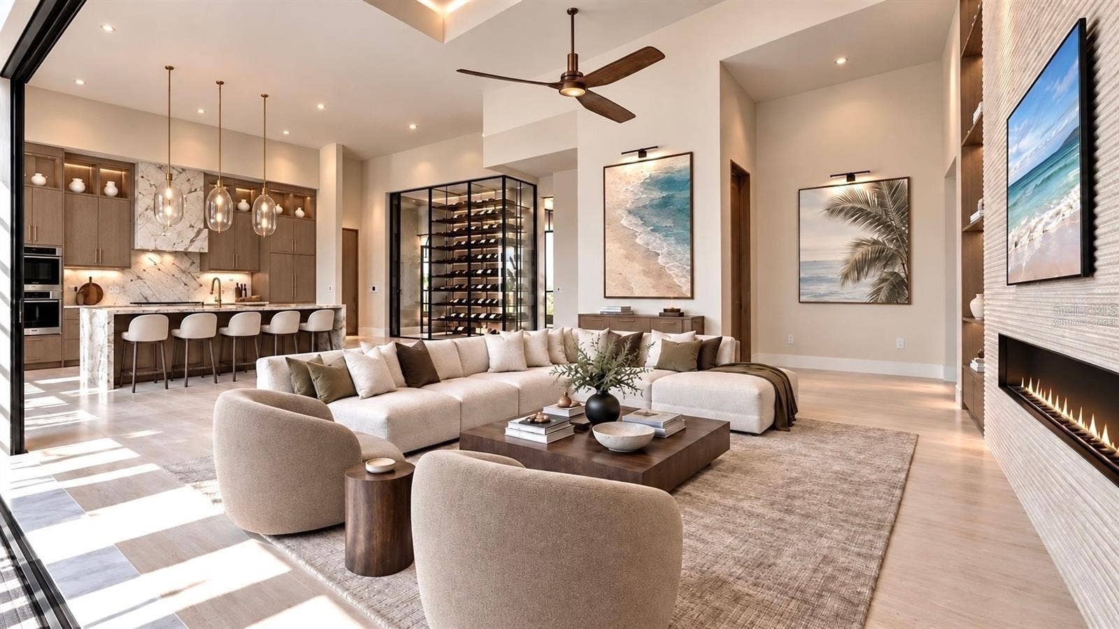 3441 GULFMEAD DRIVE, Sarasota, FL 34242 Living room and kitchen. Virtually staged.