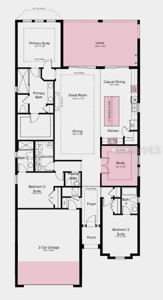 7633 MOONBEAM AVENUE, Sarasota, FL 34241 Floor Plan ~ Additional Highlights Include: Gourmet kitchen, waterfall edge counter at kitchen island, pendant light package at kitchen, 10' ceilings, tray ceiling package, 4' garage extension, 8' interior doors, interior door at primary closet to laundry, outdoor kitchen rough-in, whole house impact windows, and personalized pool