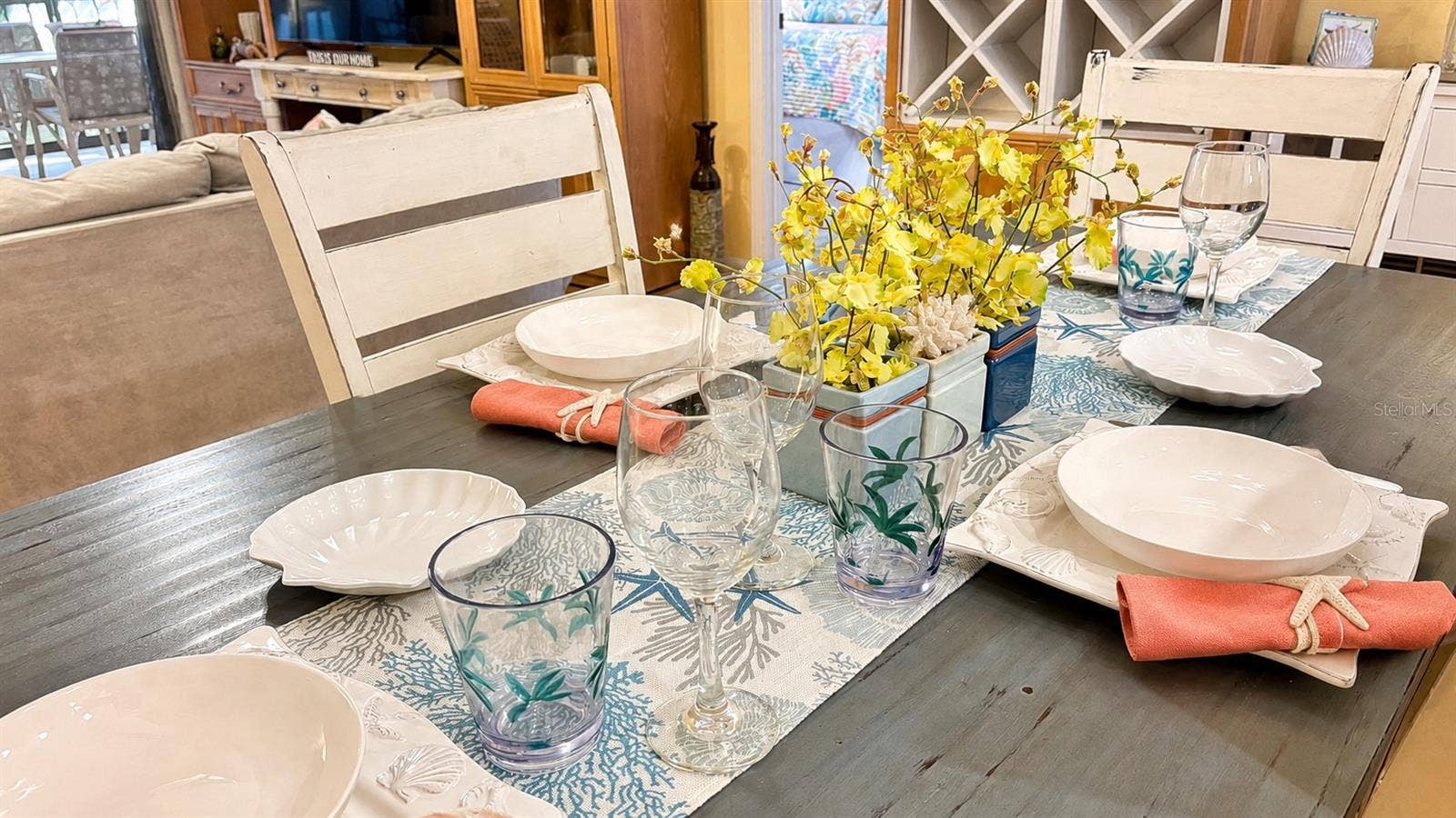 Sit down and enjoy dining at your coastal farmhouse table for four.