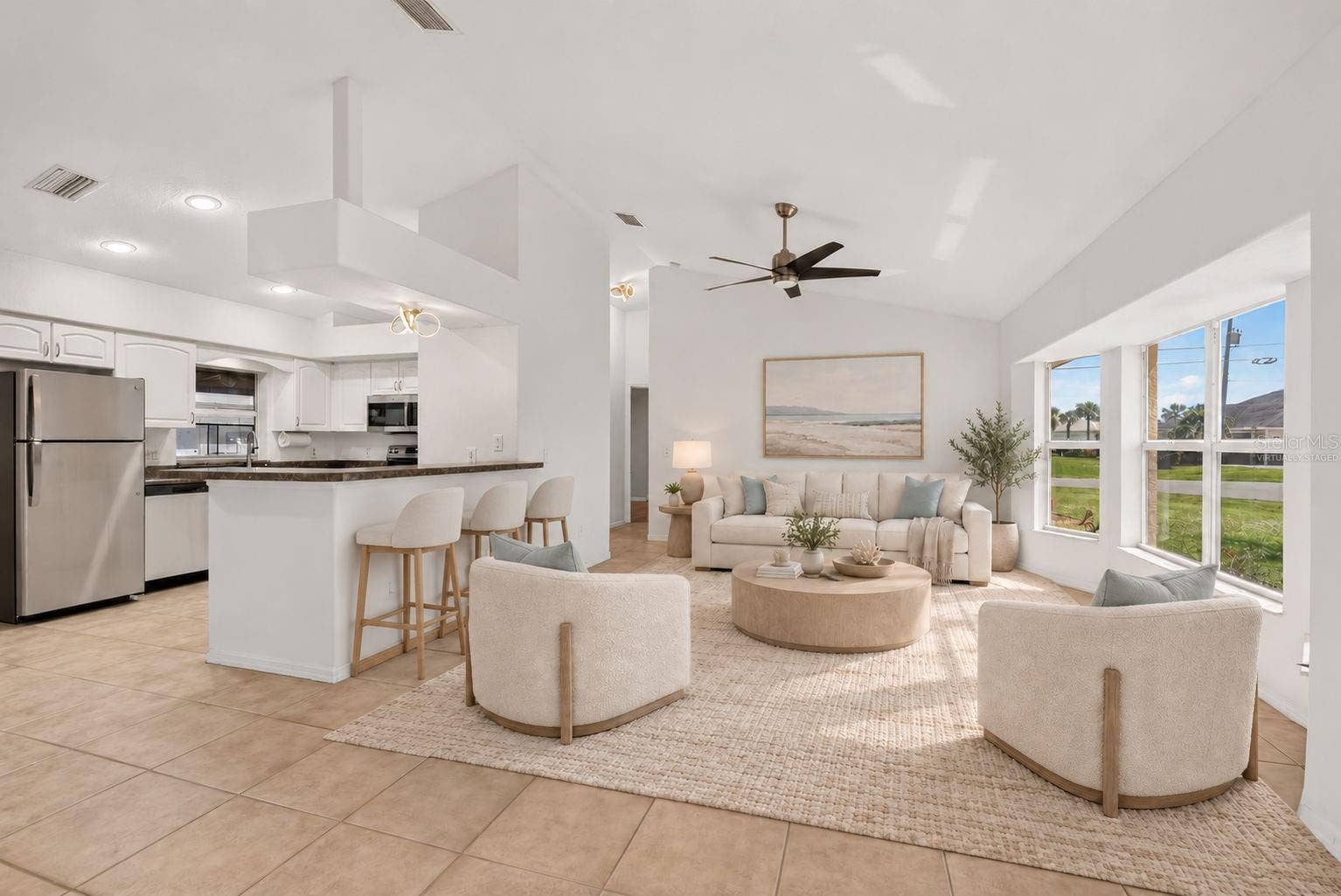 2184 ONONDAGA LANE, Punta Gorda, FL 33983 Virtually Staged - Living Room and Breakfast Bar Another View