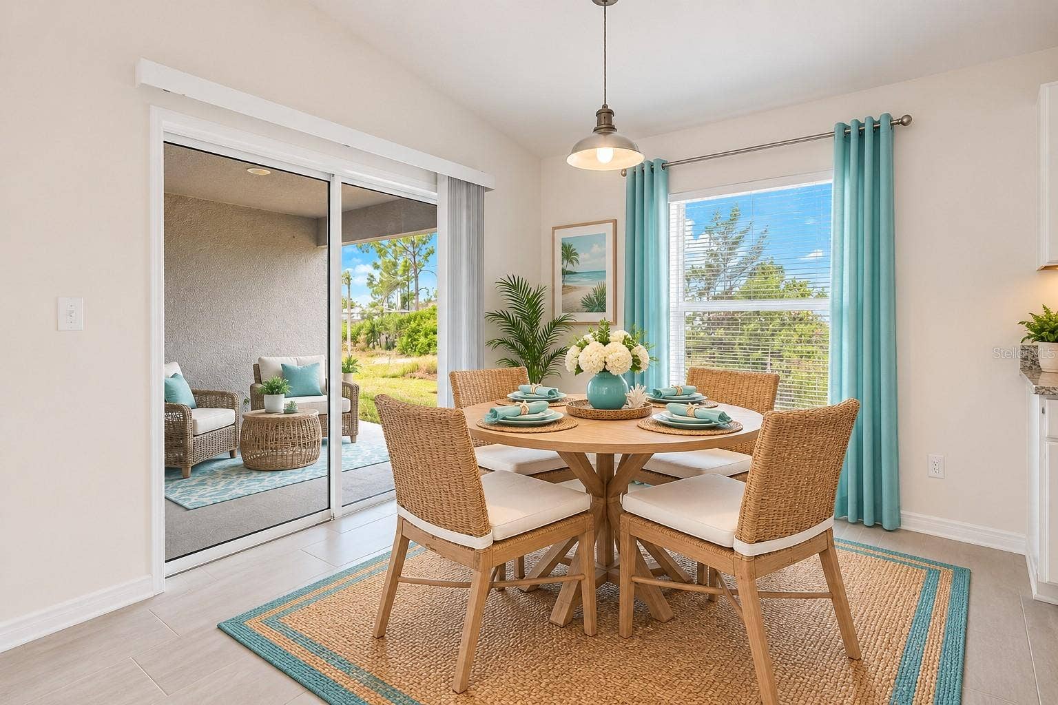 dining area with sliders to lanai