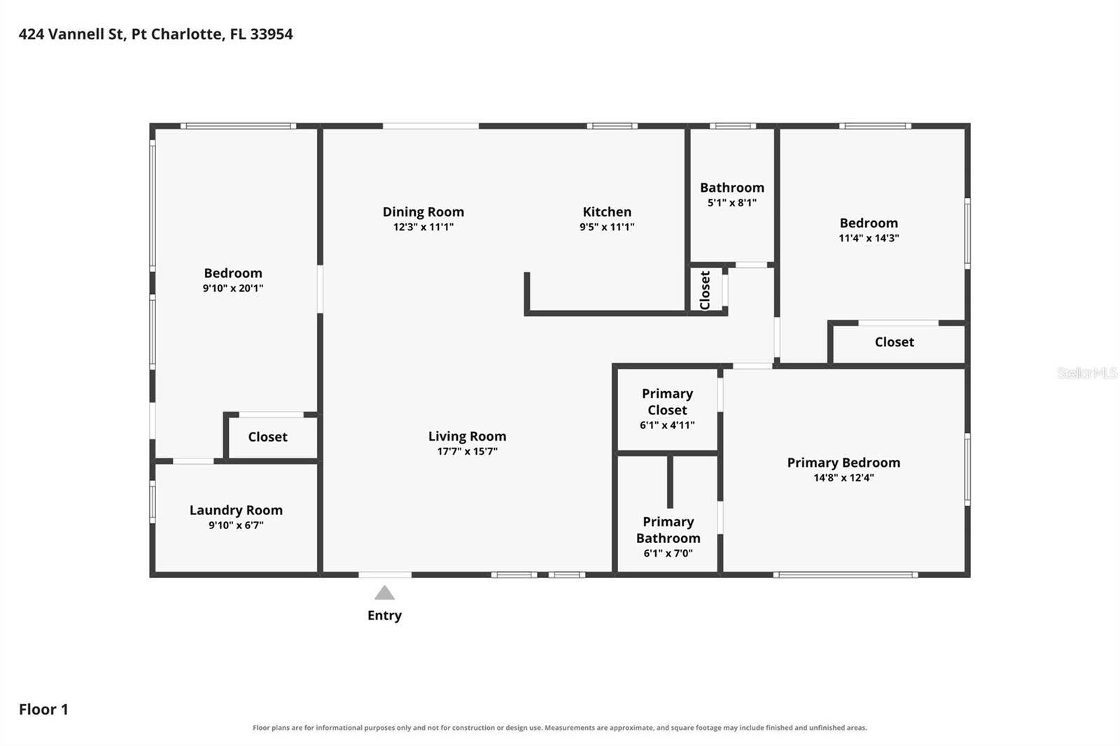 424 VANNELL STREET, Port Charlotte, FL 33954 3D Floor Plan.