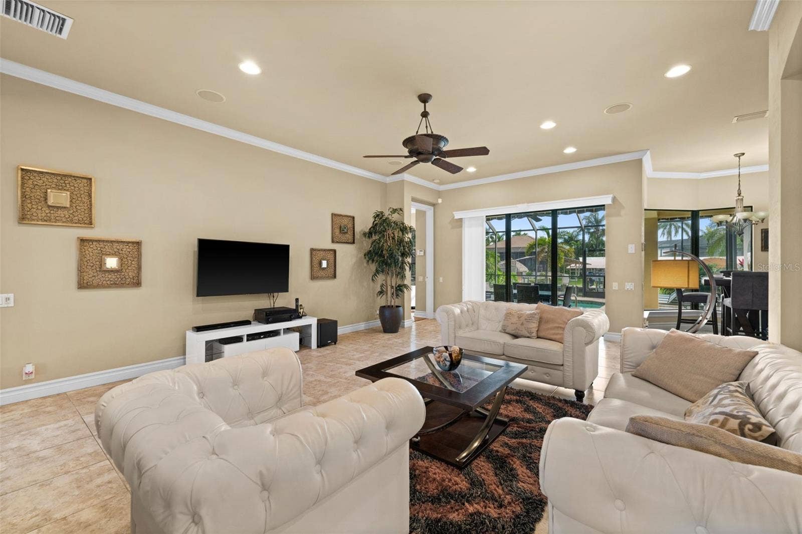 Looking through the great room toward the Lanai and Pool area