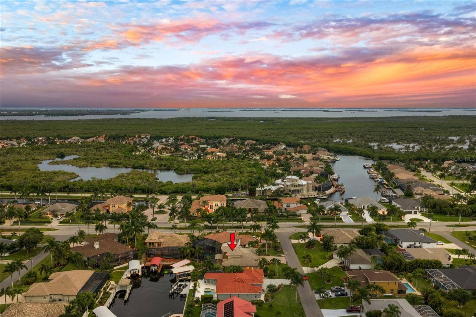 Gorgeous Aerial Evening view toward the Caloosahatchee River