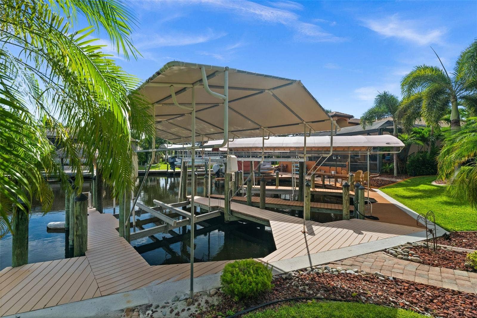 Dock and covered lift always ready for your boating adventures