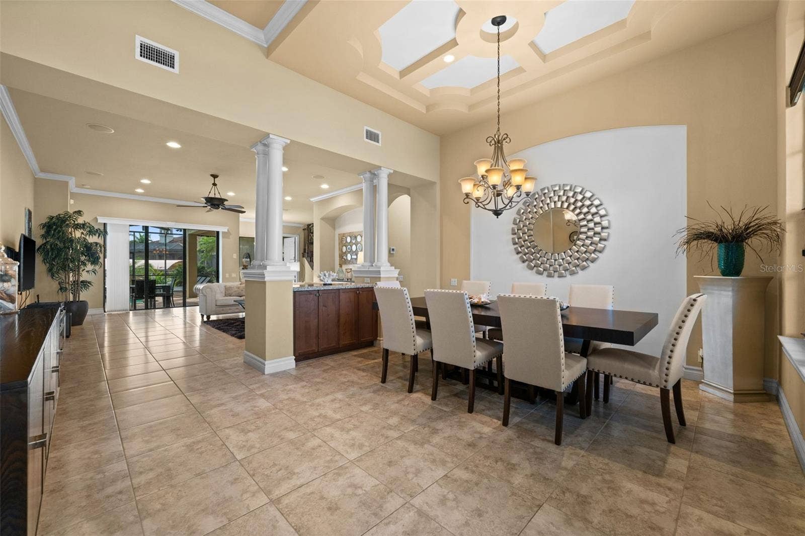 Formal dining room with custom ceiling details