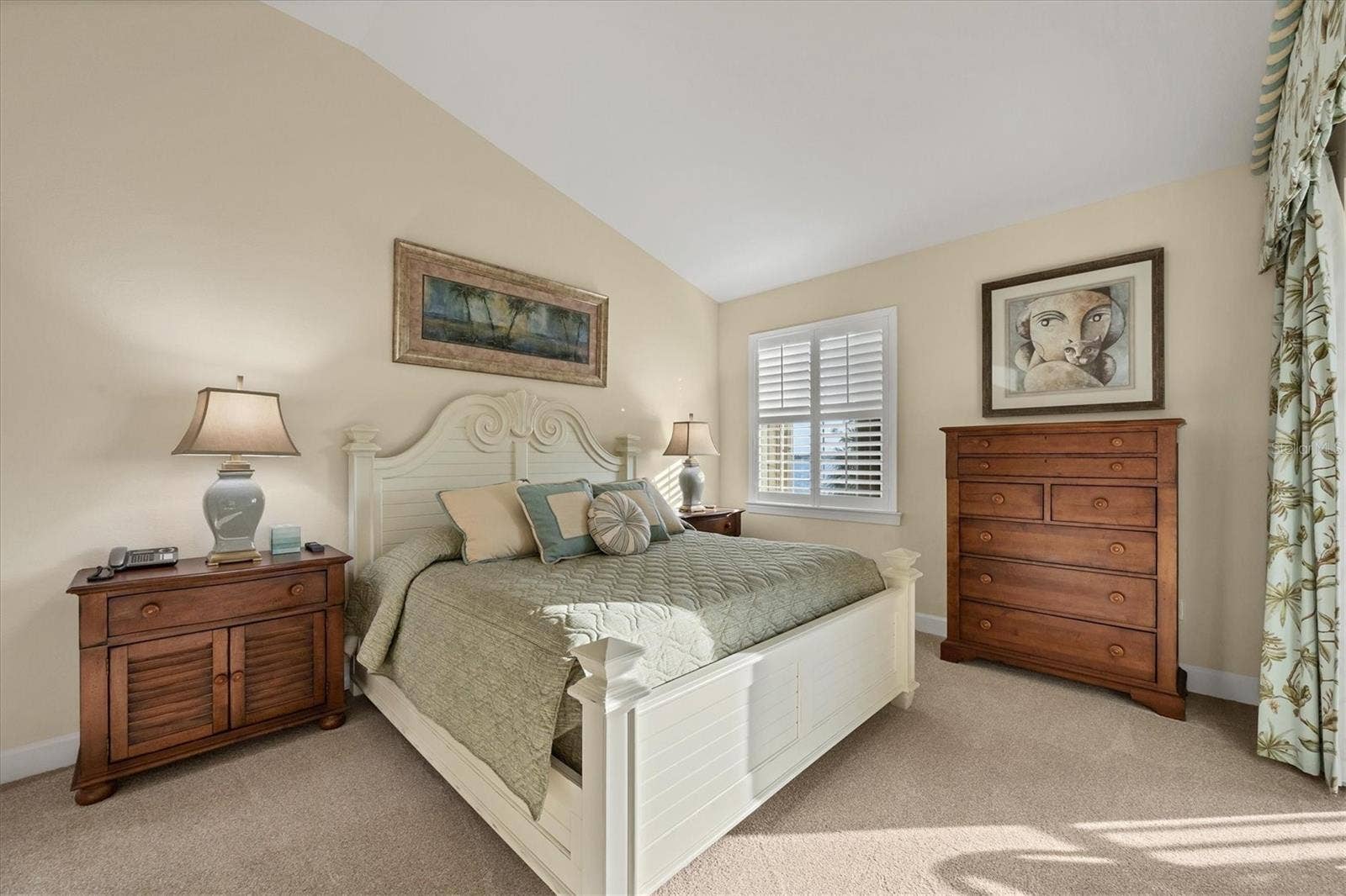 Primary Bedroom - Custom Bedding/Window Treatment/Plantation Shutters/Newer Plush Carpeting