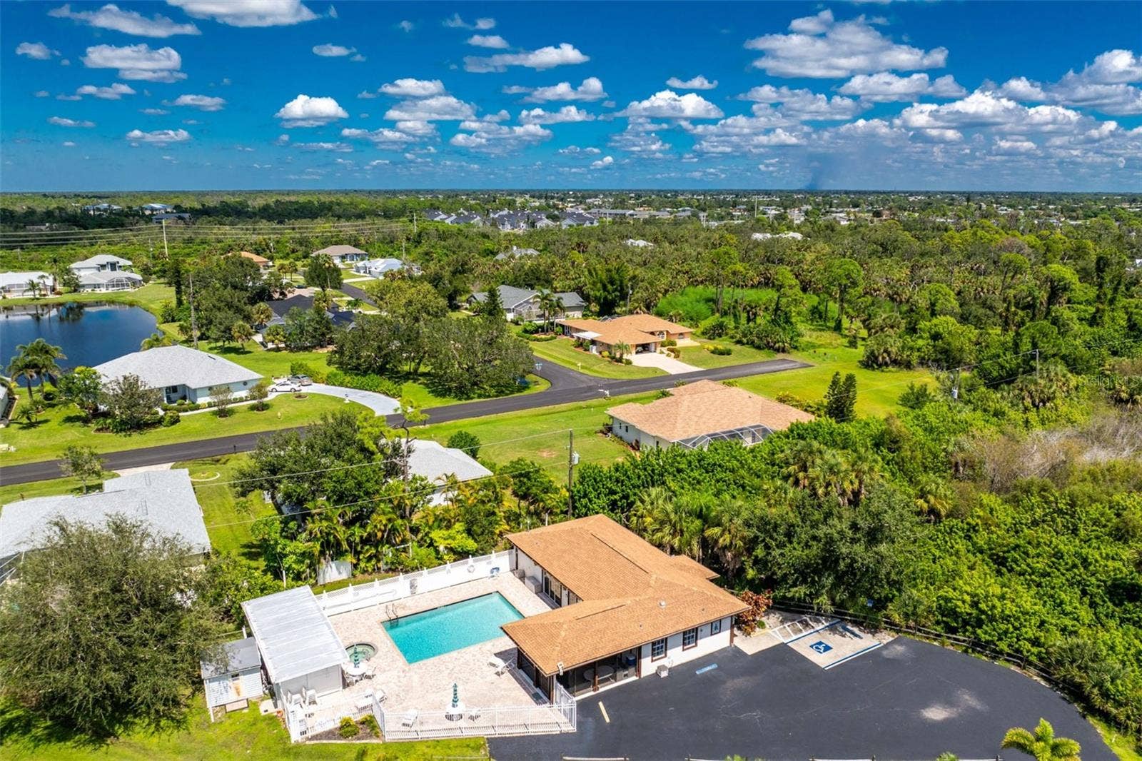 Aerial - clubhouse and swimming pool