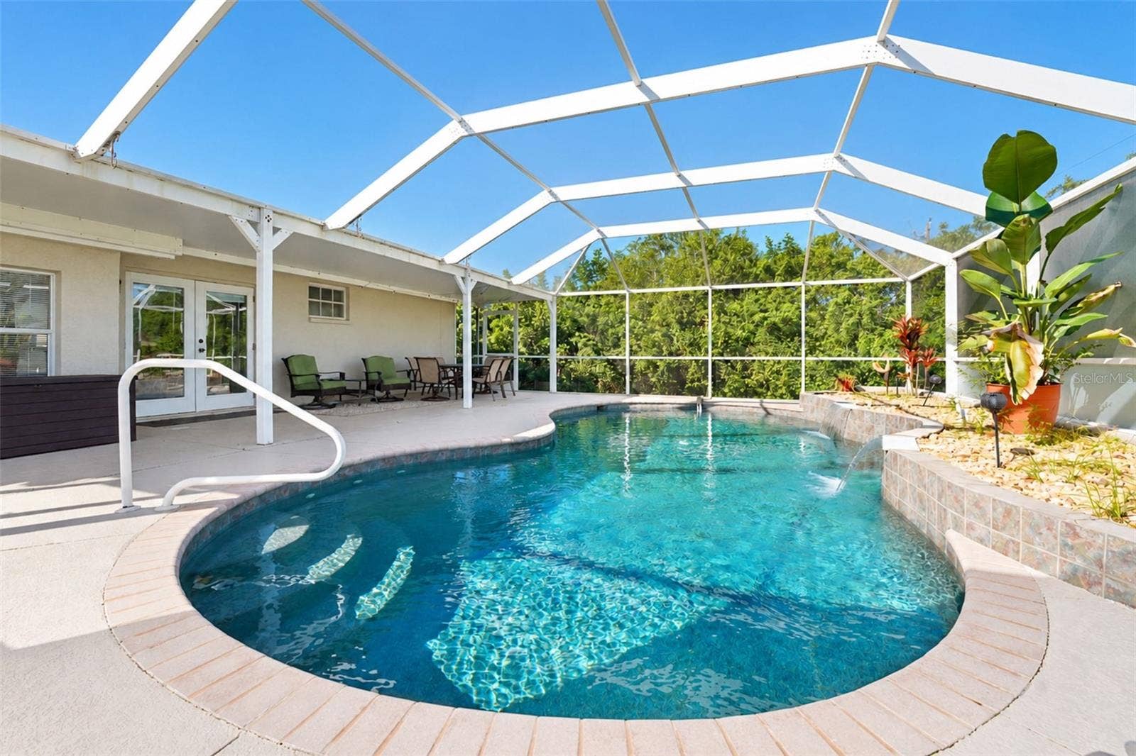 Heated Pool With Waterfall