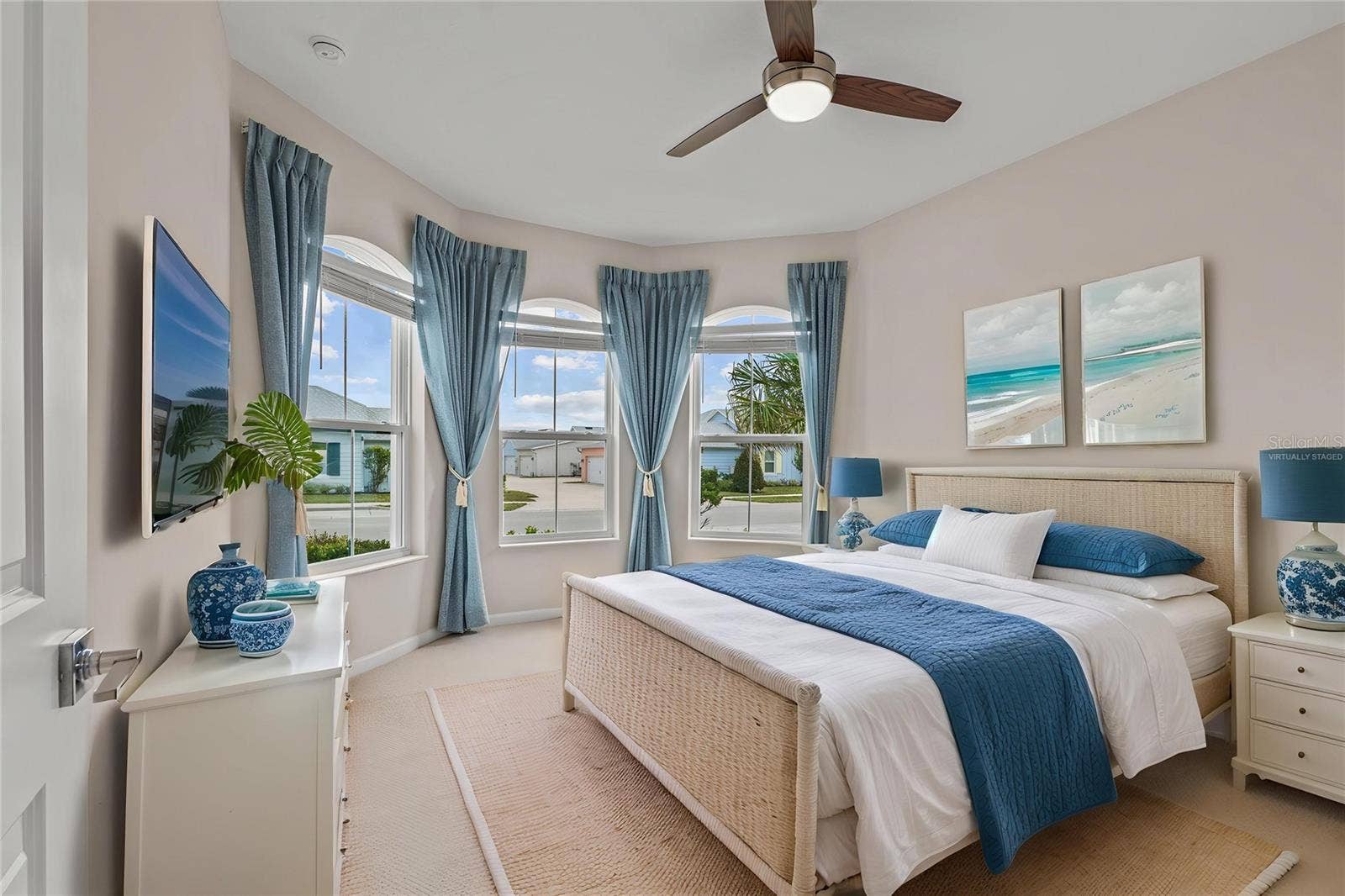 466 MARGARITAVILLE AVENUE, Daytona Beach, FL 32124 Virtually Staged - Guest Bed 1 with Stunning Windows