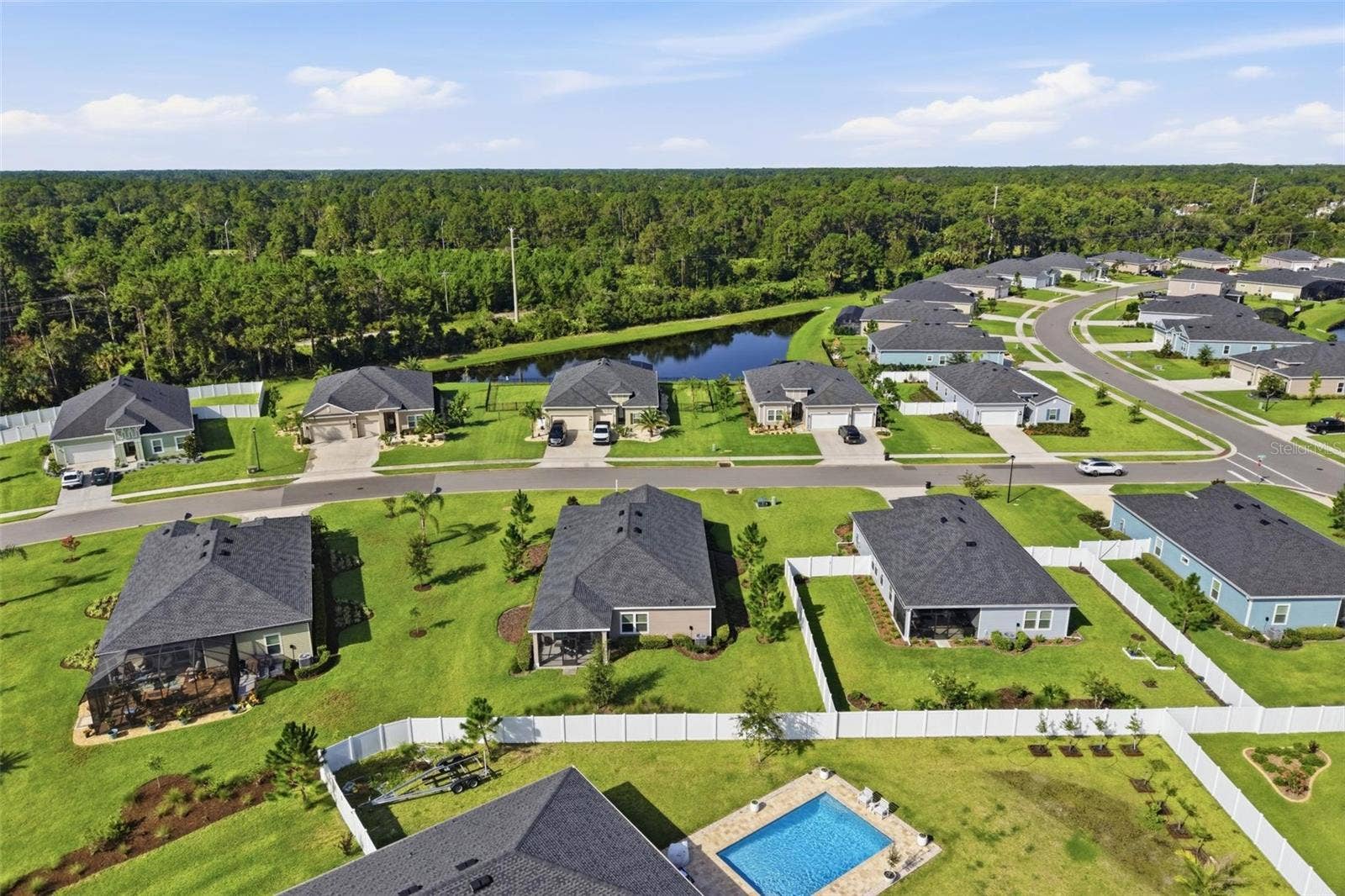 2110 RAGLAN CIRCLE, Ormond Beach, FL 32174 Rear Aerial View of the home and surrounding neighbors.
