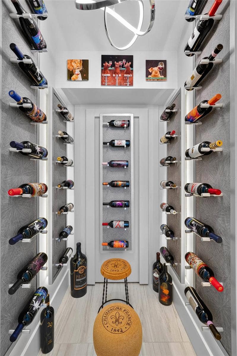 304 YACHT HARBOR DRIVE, Palm Coast, FL 32137 Now this is a wine room. Custom illuminated bottle displays transform this dedicated space into something that feels as much like an art installation as wine storage.