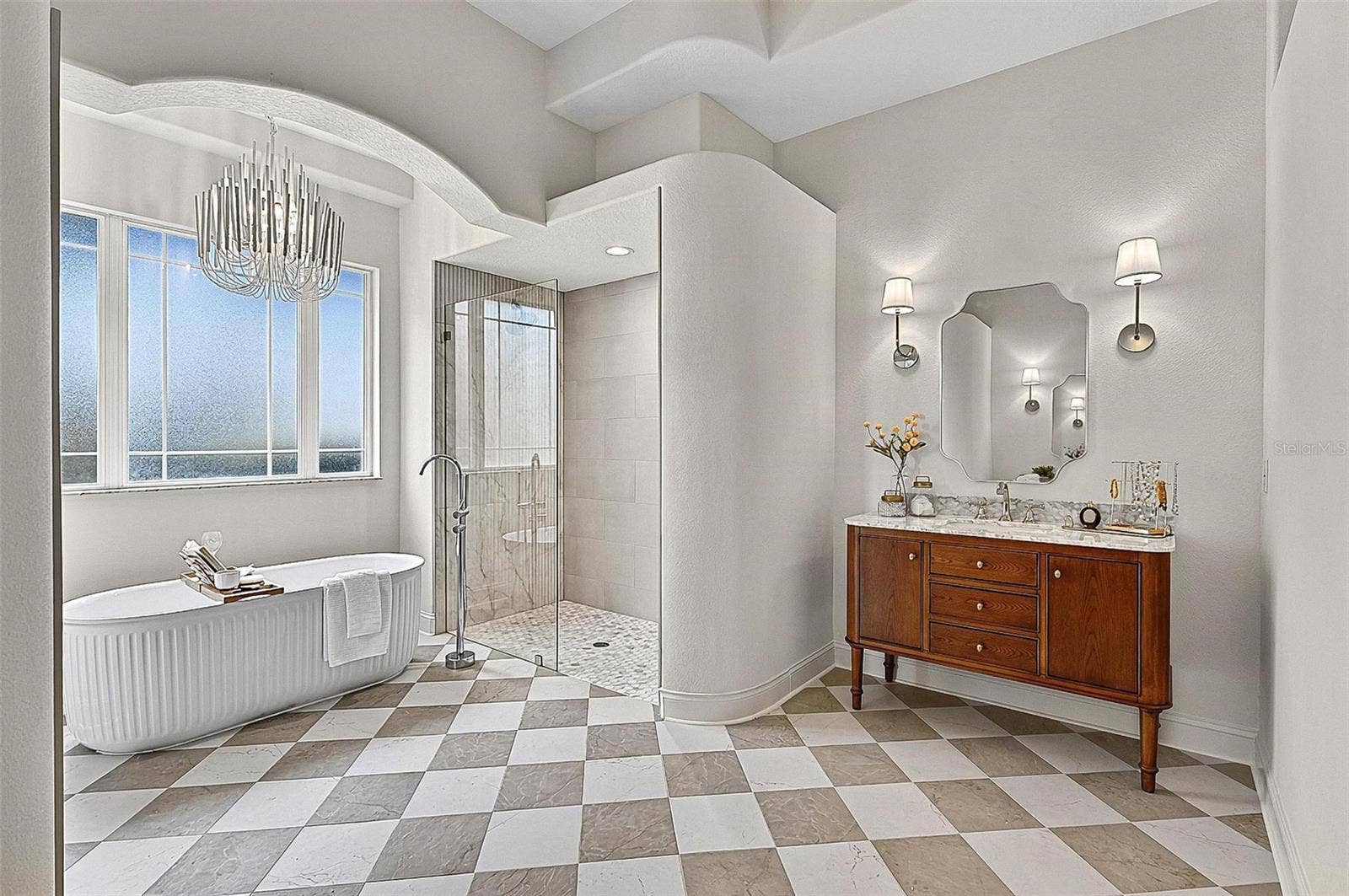 17 GRANDVIEW DRIVE, Palm Coast, FL 32137 Master Bathroom with wood side ladies stone top with wood vanity