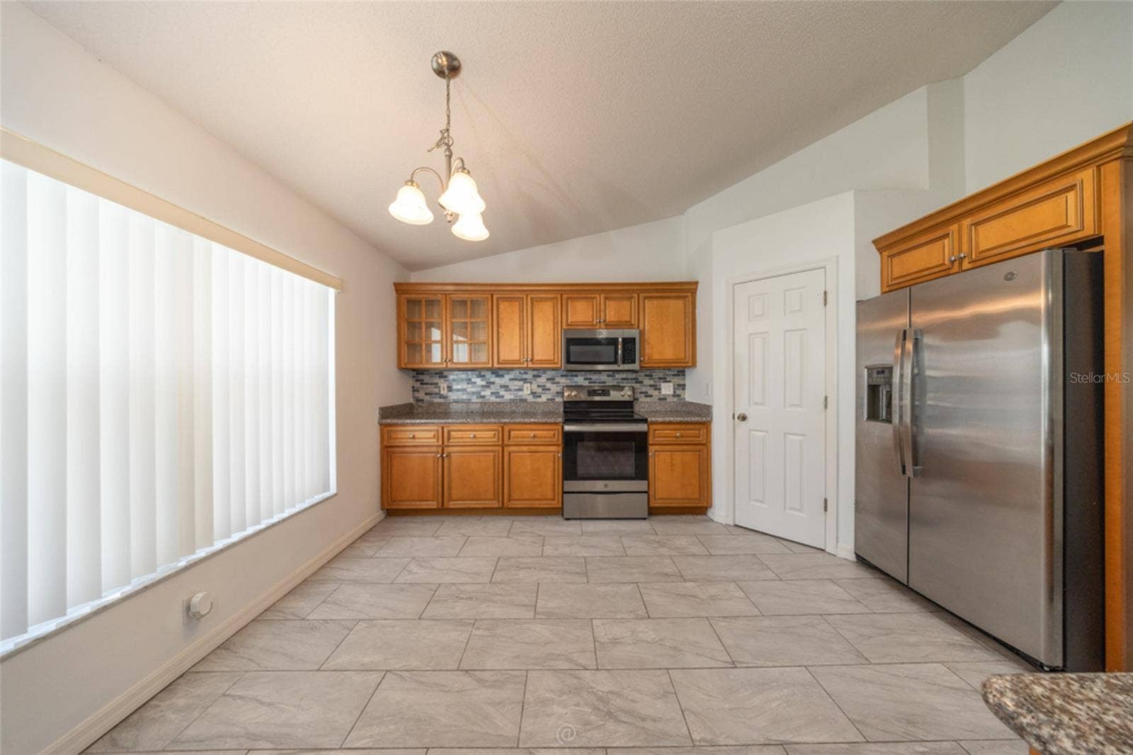 view from family room into the kitchen