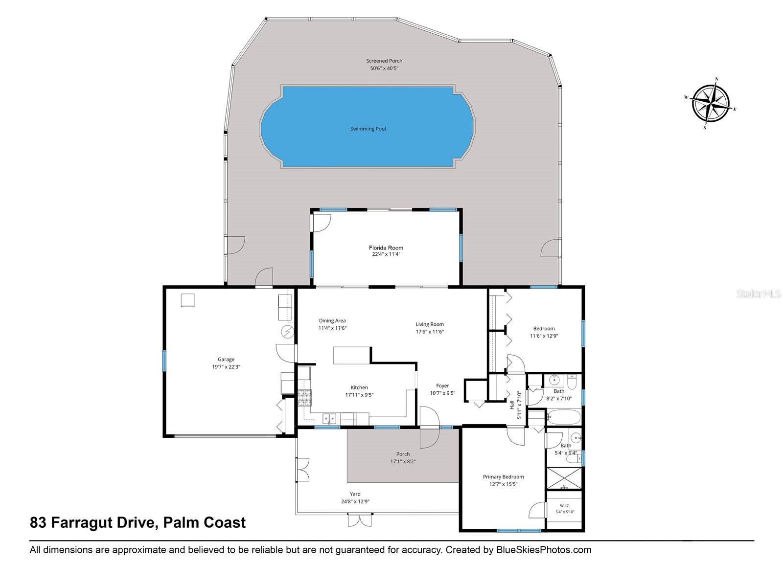 83 FARRAGUT DRIVE, Palm Coast, FL 32137 Home layout with added area of the small courtyard entry and lanai/pool area