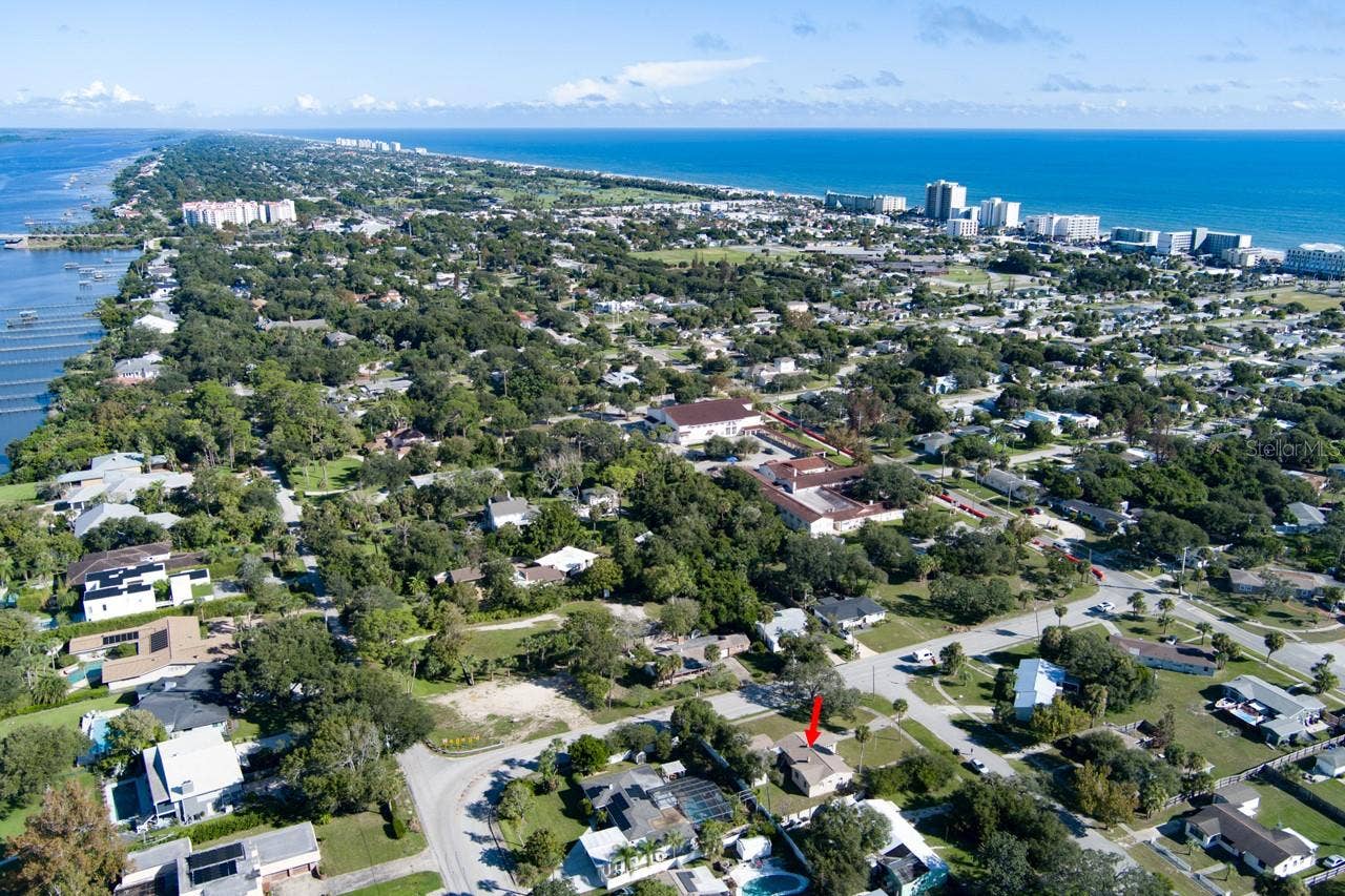 374 PINE ROAD, Ormond Beach, FL 32176 Aerial view of home location between Beach and Halifax River
