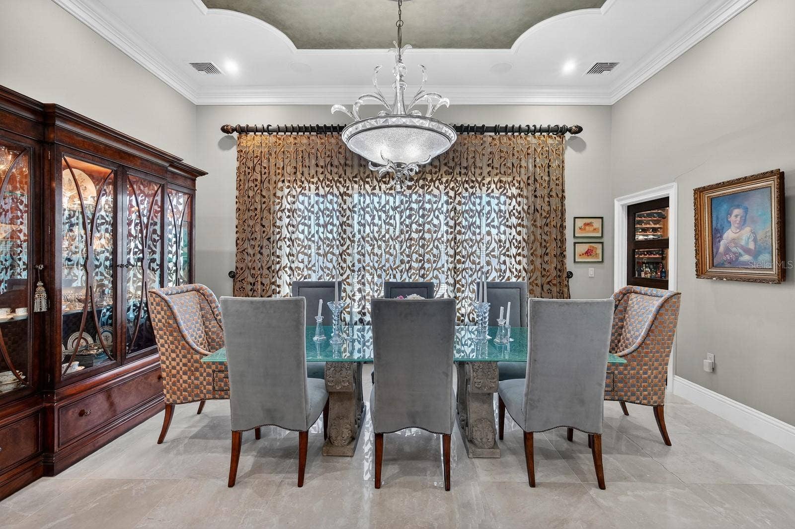 Dining Room with Silver Leaf on ceiling