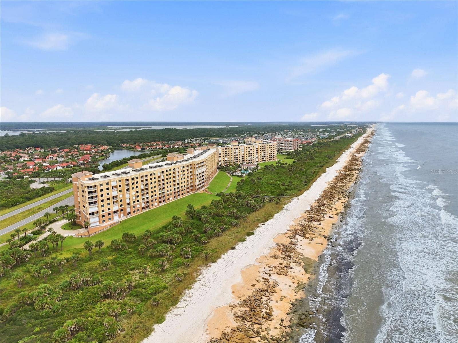 Beach and resort amenities from the air