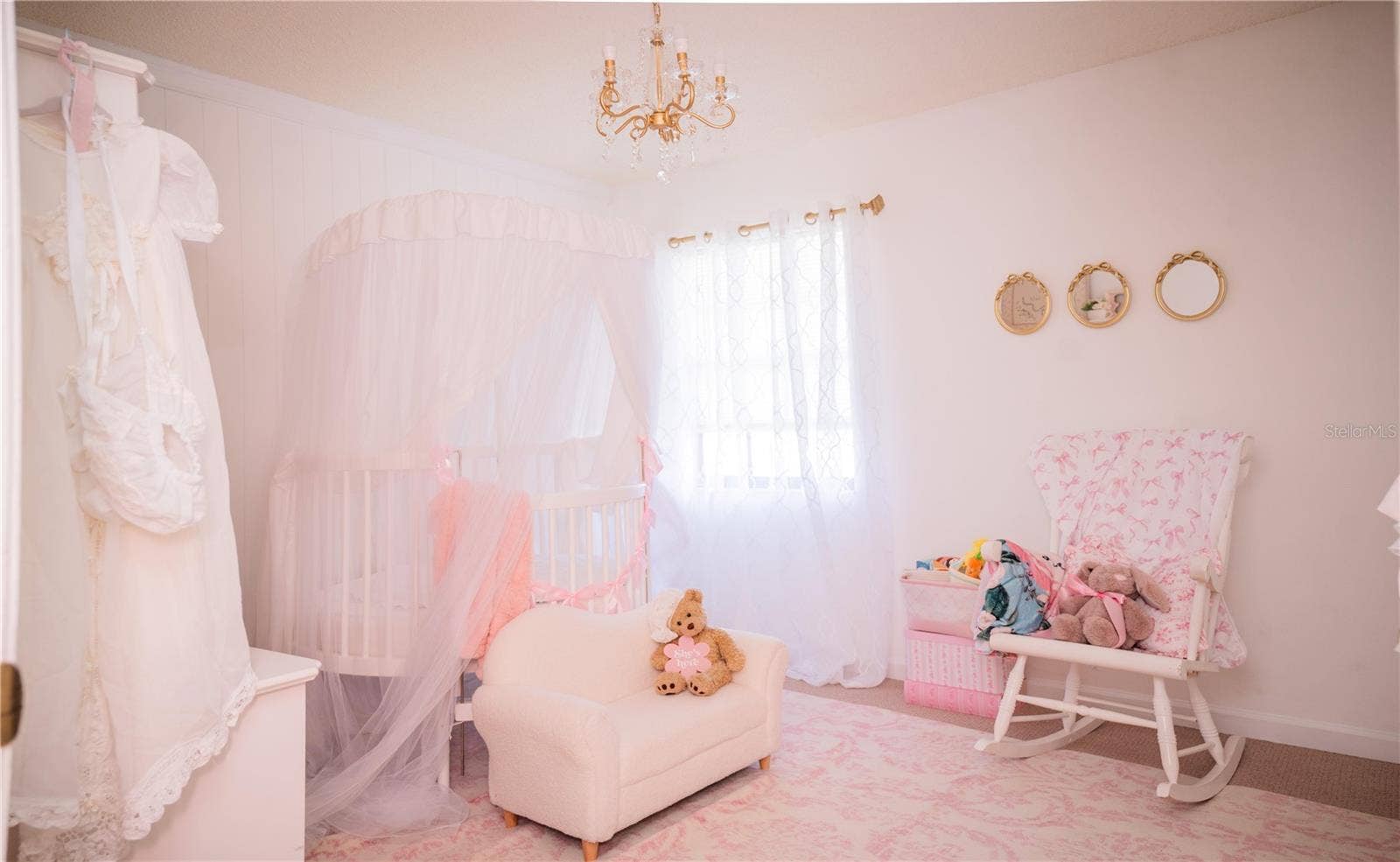 This enchanting second bedroom is currently staged as a serene nursery, but its flexible layout makes it perfect for a home office, gym, studio, or whatever your imagination can create.