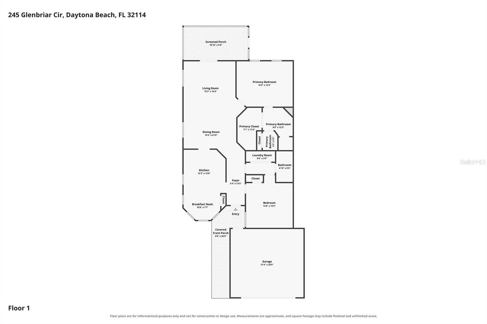 245 GLENBRIAR CIRCLE, Daytona Beach, FL 32114 Approximate Floorplan