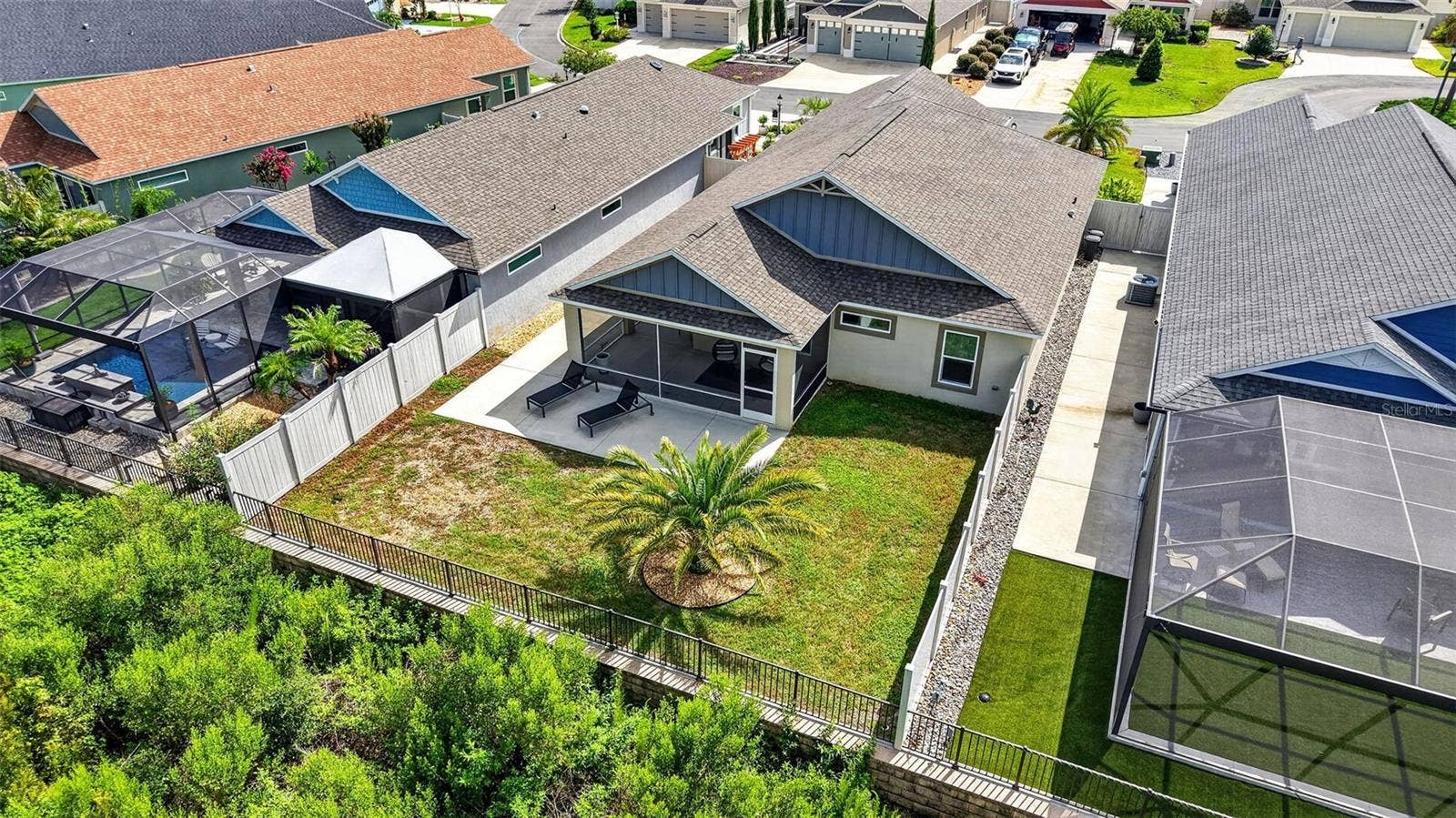 4686 HILES PLACE, The Villages, FL 32163 Aerial Rear Elevation with Spacious Yard and ROOM FOR A POOL!