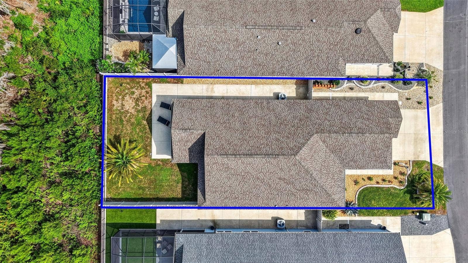 4686 HILES PLACE, The Villages, FL 32163 Aerial Side Elevation with Property Lines and ROOM FOR A POOL!