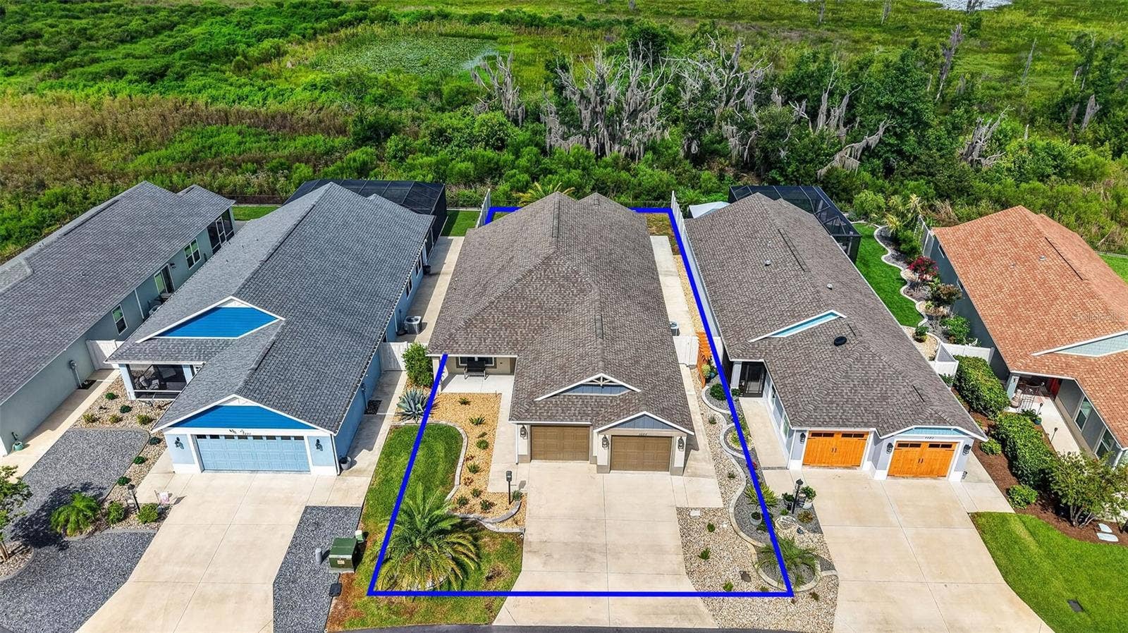 4686 HILES PLACE, The Villages, FL 32163 Aerial Front Elevation with Property Lines and Preserve Views!