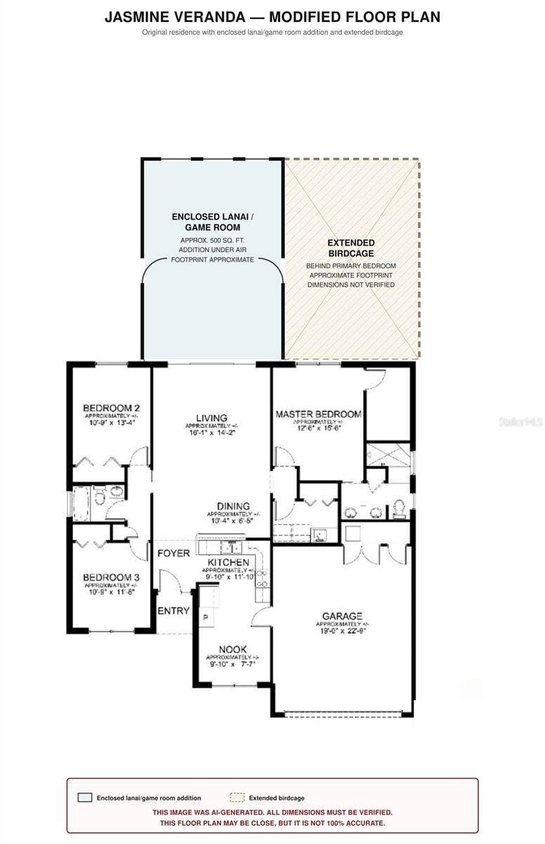 5738 CARLEY LOOP, The Villages, FL 32163 Ai Generated Sample Floorplan with extension and birdcage