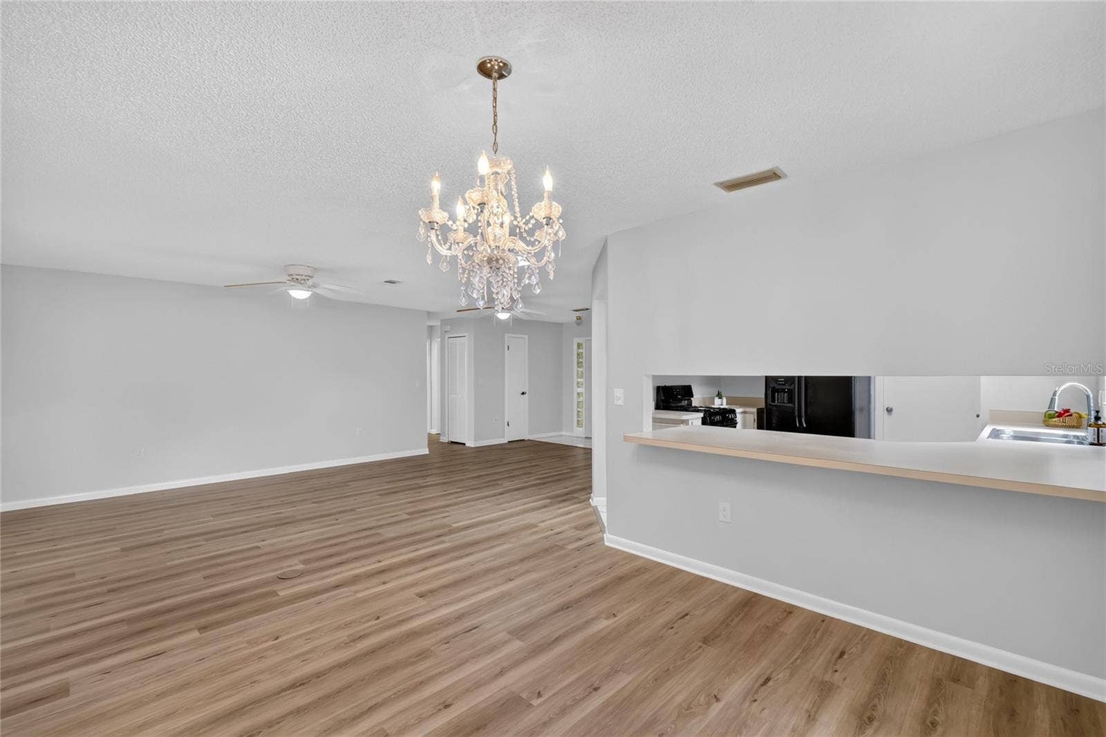 Living room/serve thru from Kitchen into Dining room