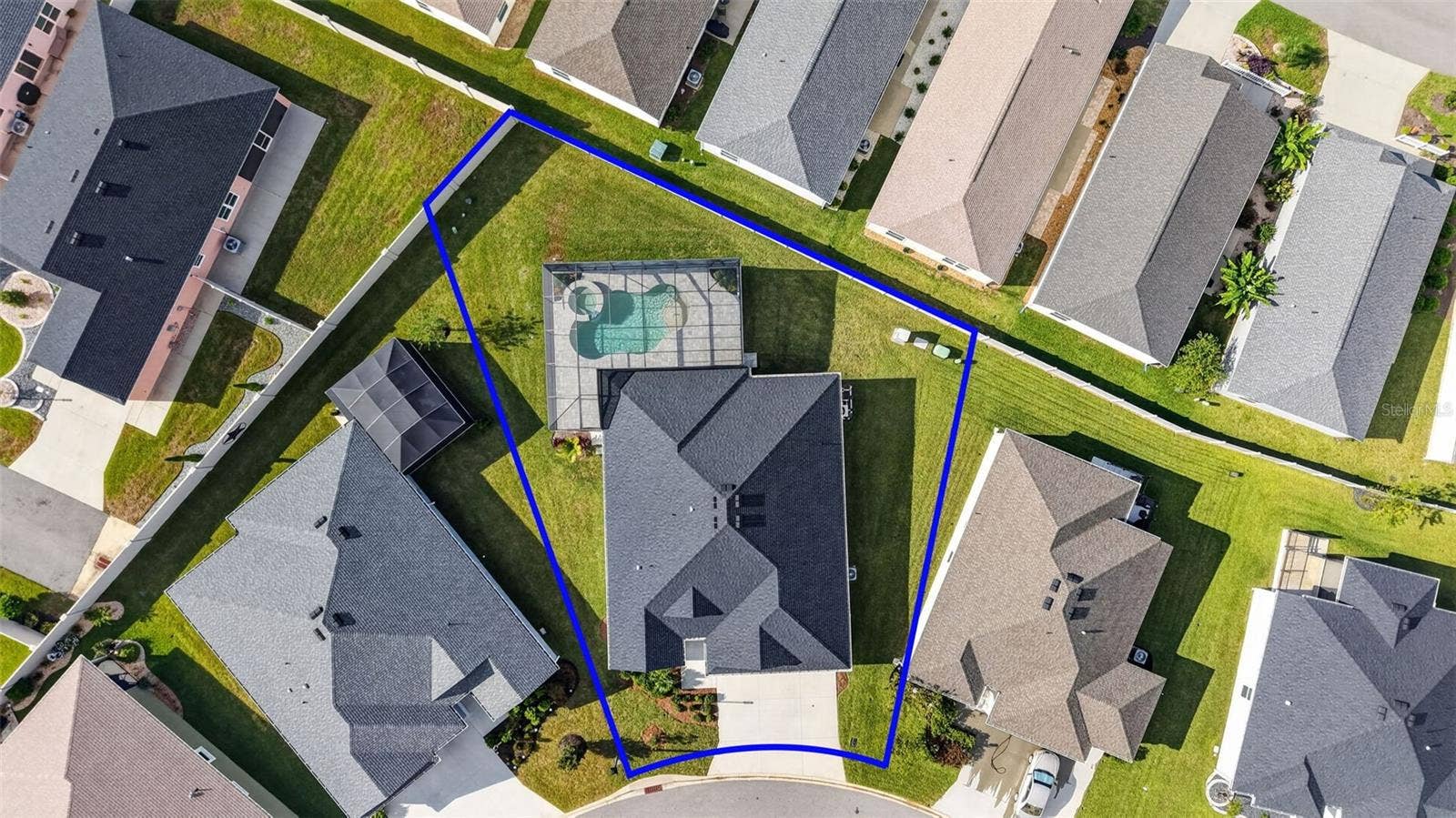 6996 DWIGHT DRIVE, The Villages, FL 34762 Overhead Aerial with Property Lines and Spacious, PRIVATE Lot!