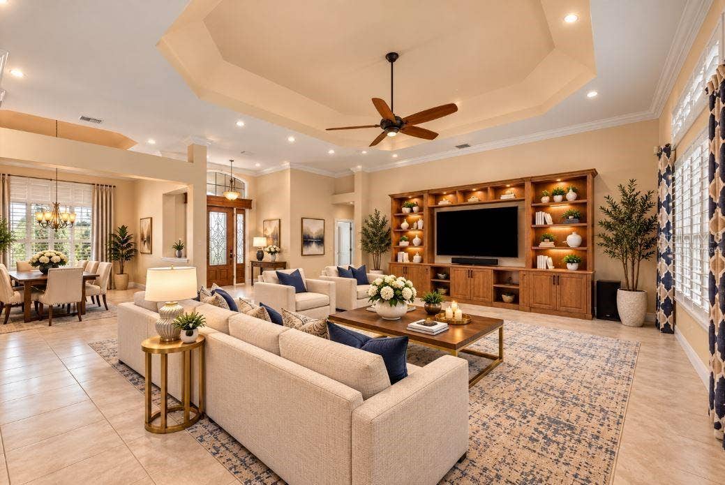 Virtually staged Living room.