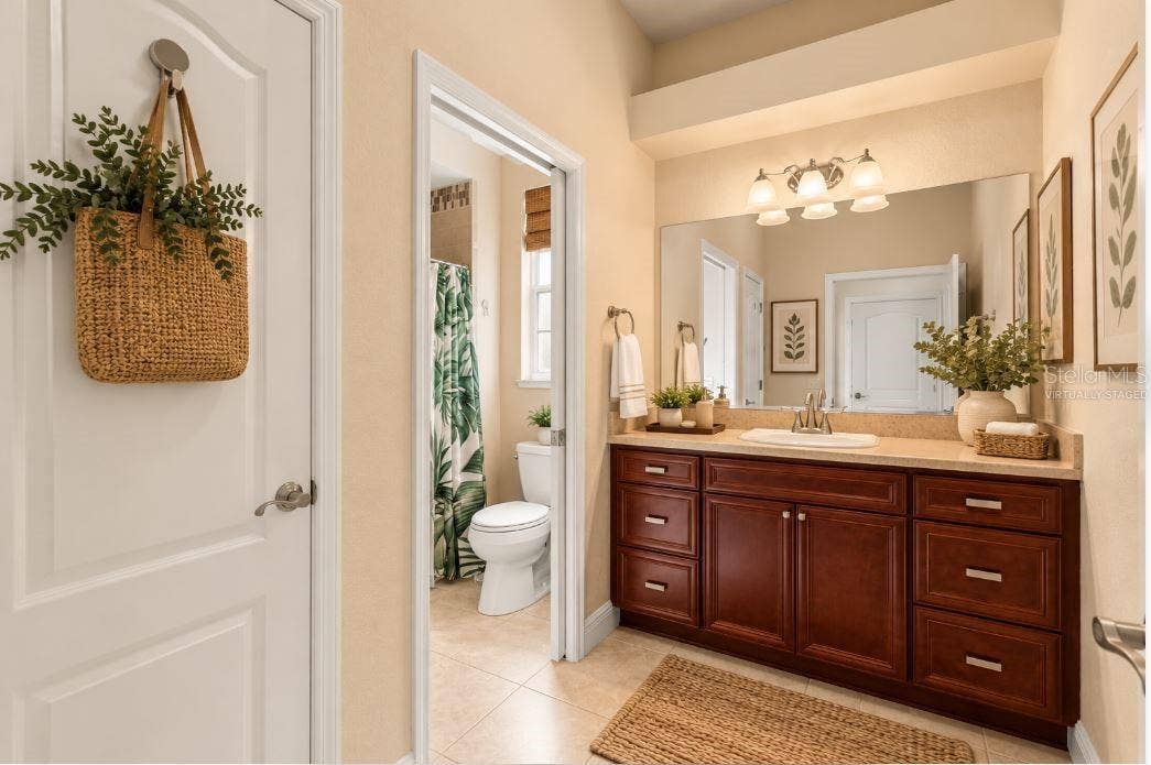 Virtually staged Guest bathroom.