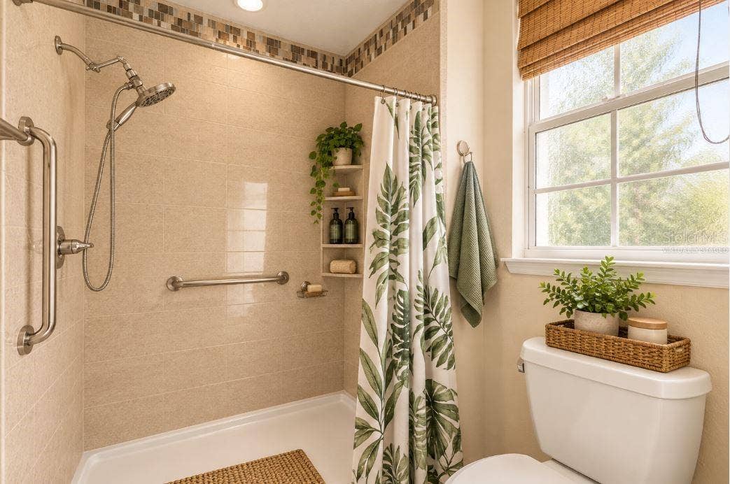 Virtually staged Guest shower.