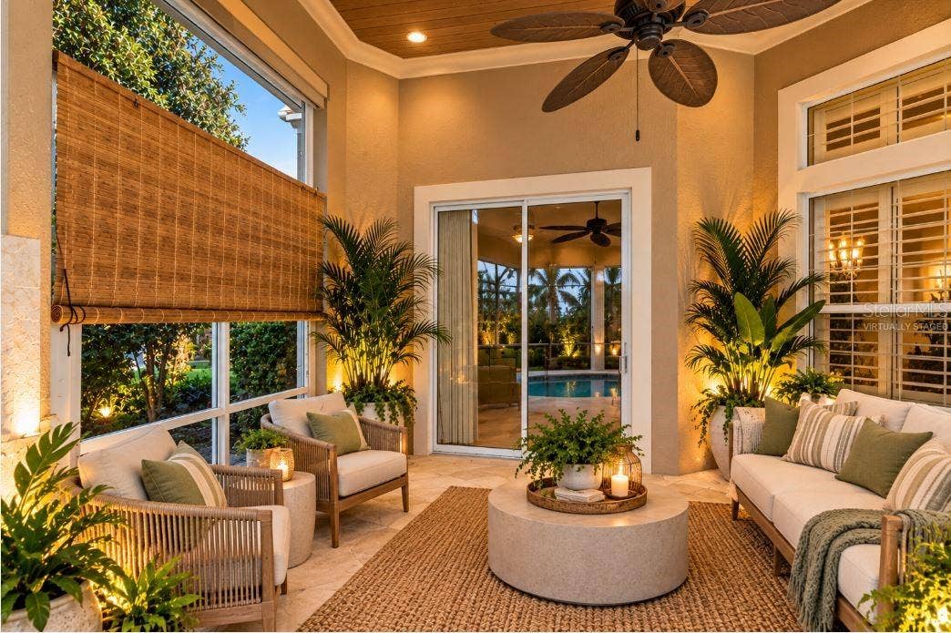 Virtually staged outdoor living and entertaining area.