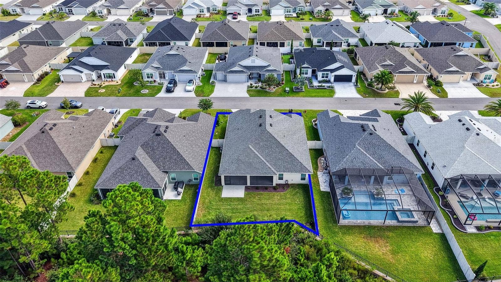 Aerial Rear Elevation with with Property Lines, Fully Fenced Yard, and ROOM FOR a POOL!
