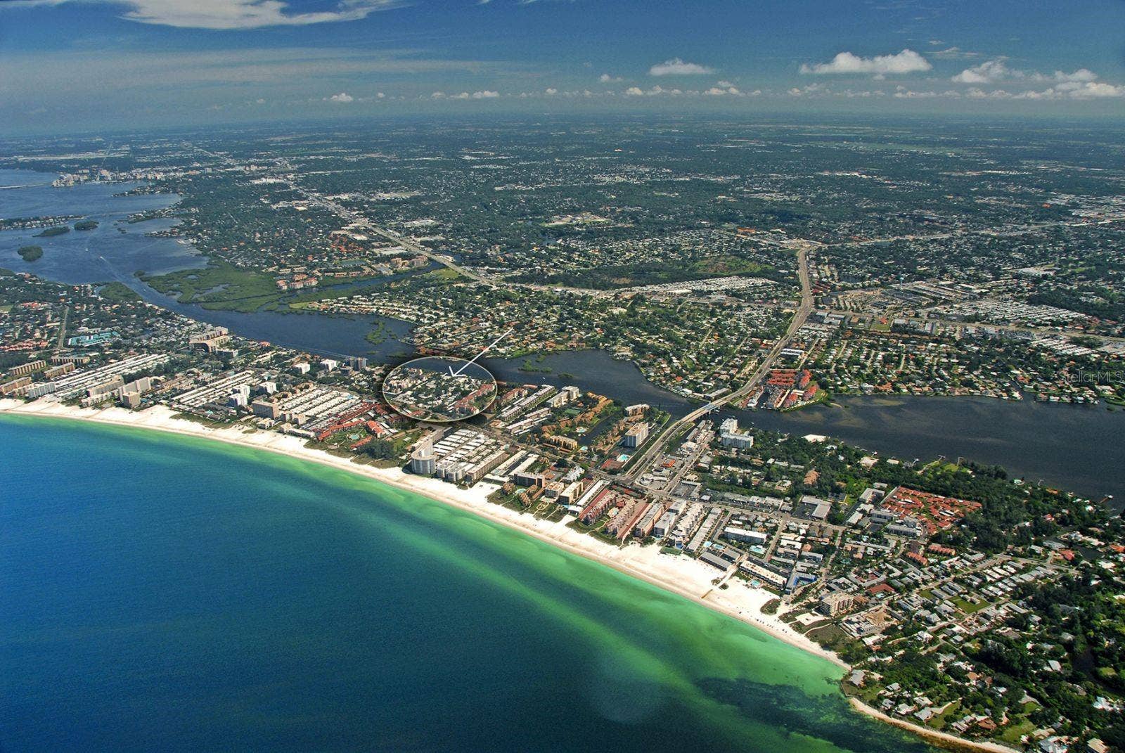 1229 MOONMIST CIRCLE, #P6, Sarasota, FL 34242 Aerial View of Polynesian Gardens & Siesta Key Beach