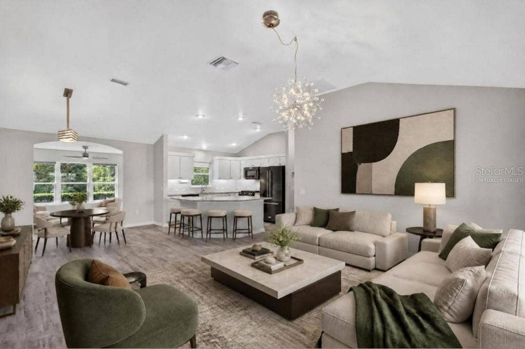 3254 ZIPPERER WAY, The Villages, FL 32163 Living, Dining, and Kitchen-Virtually Staged