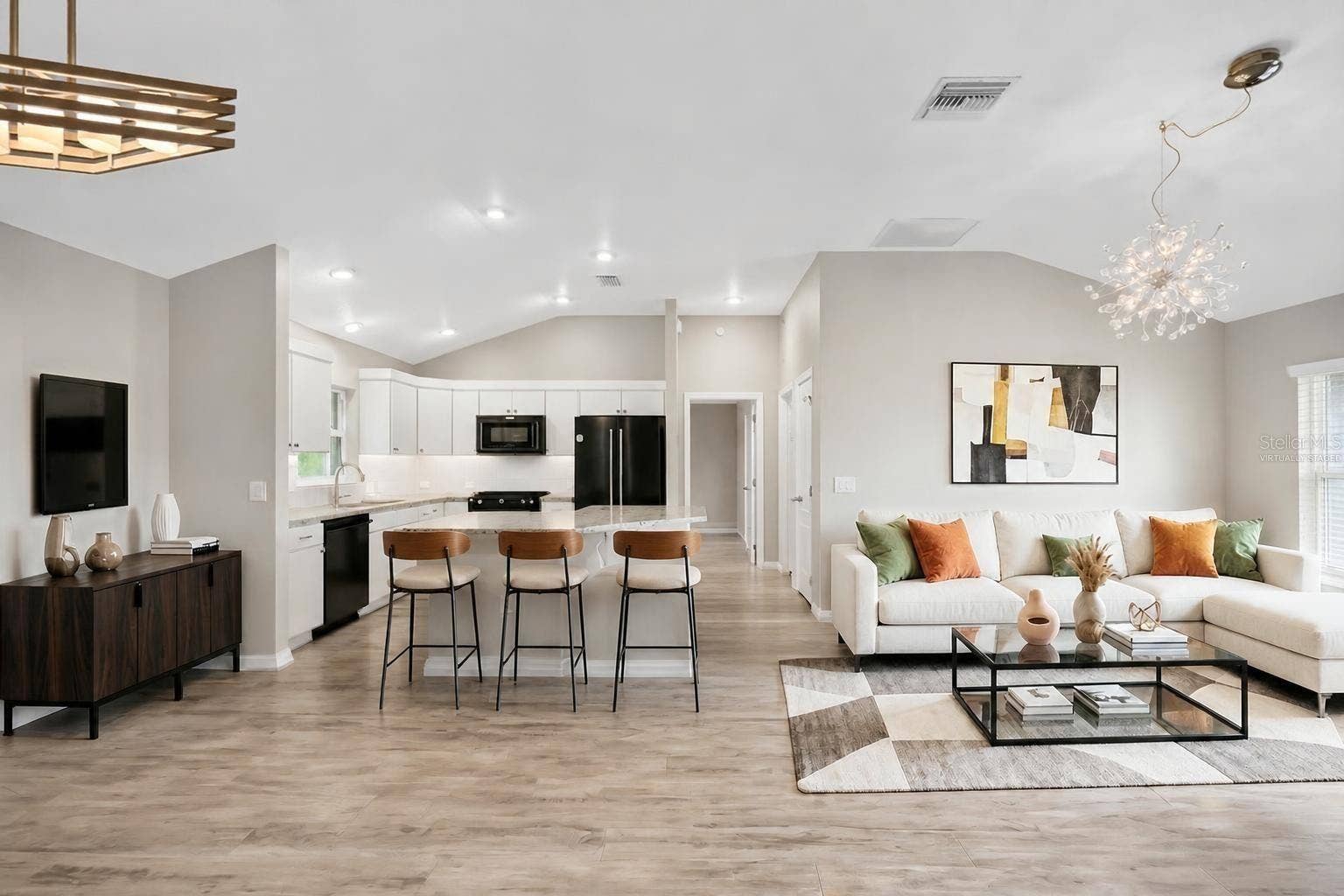 3254 ZIPPERER WAY, The Villages, FL 32163 Living, Dining, and Kitchen-Virtually Staged