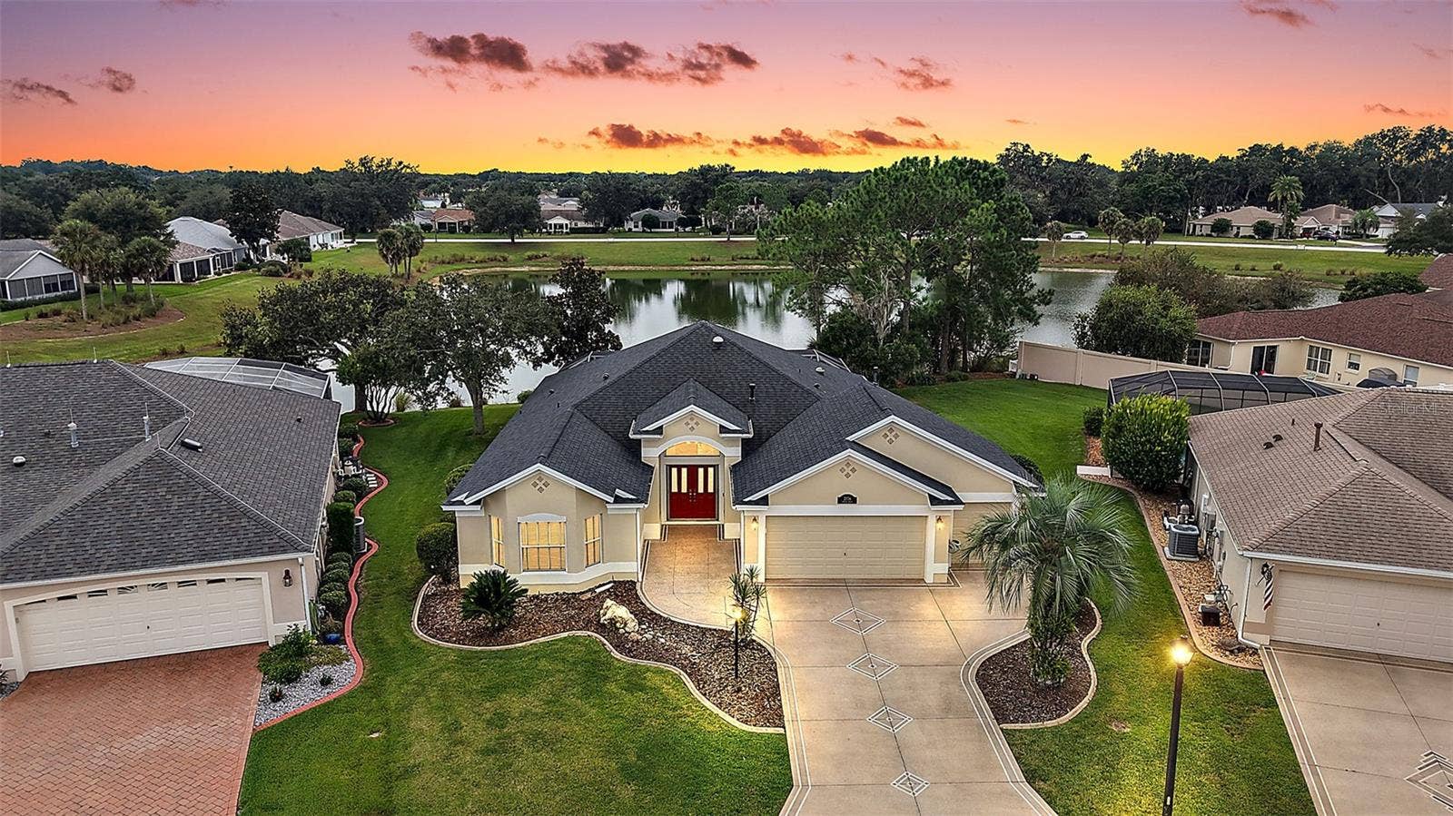 Twilight Front Elevation with Spectacular Waterfront Views!