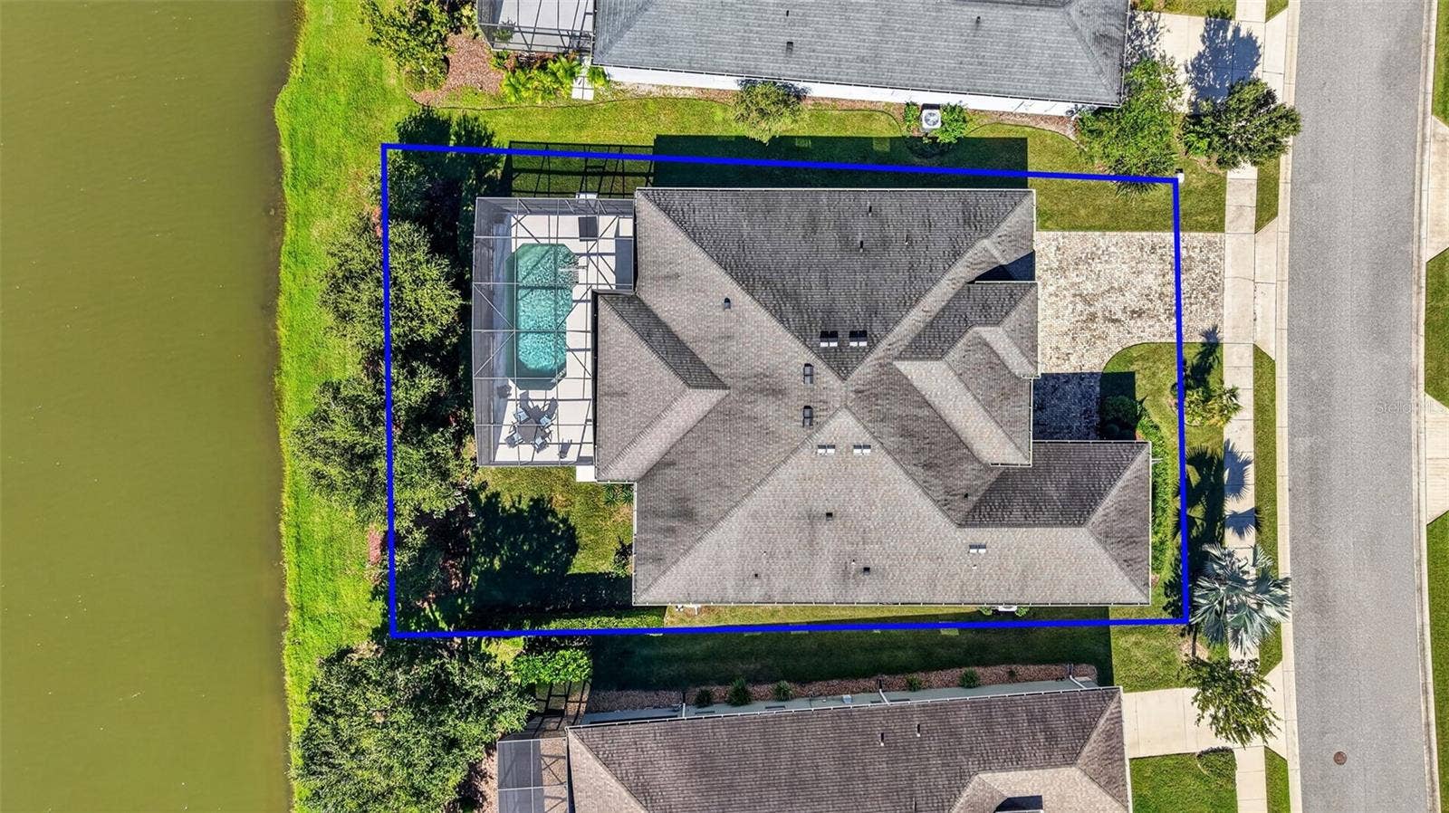 2444 PAWTUCKET PASS, Mount Dora, FL 32757 Direct overhead aerial view displaying the estimated property boundaries and lot layout.