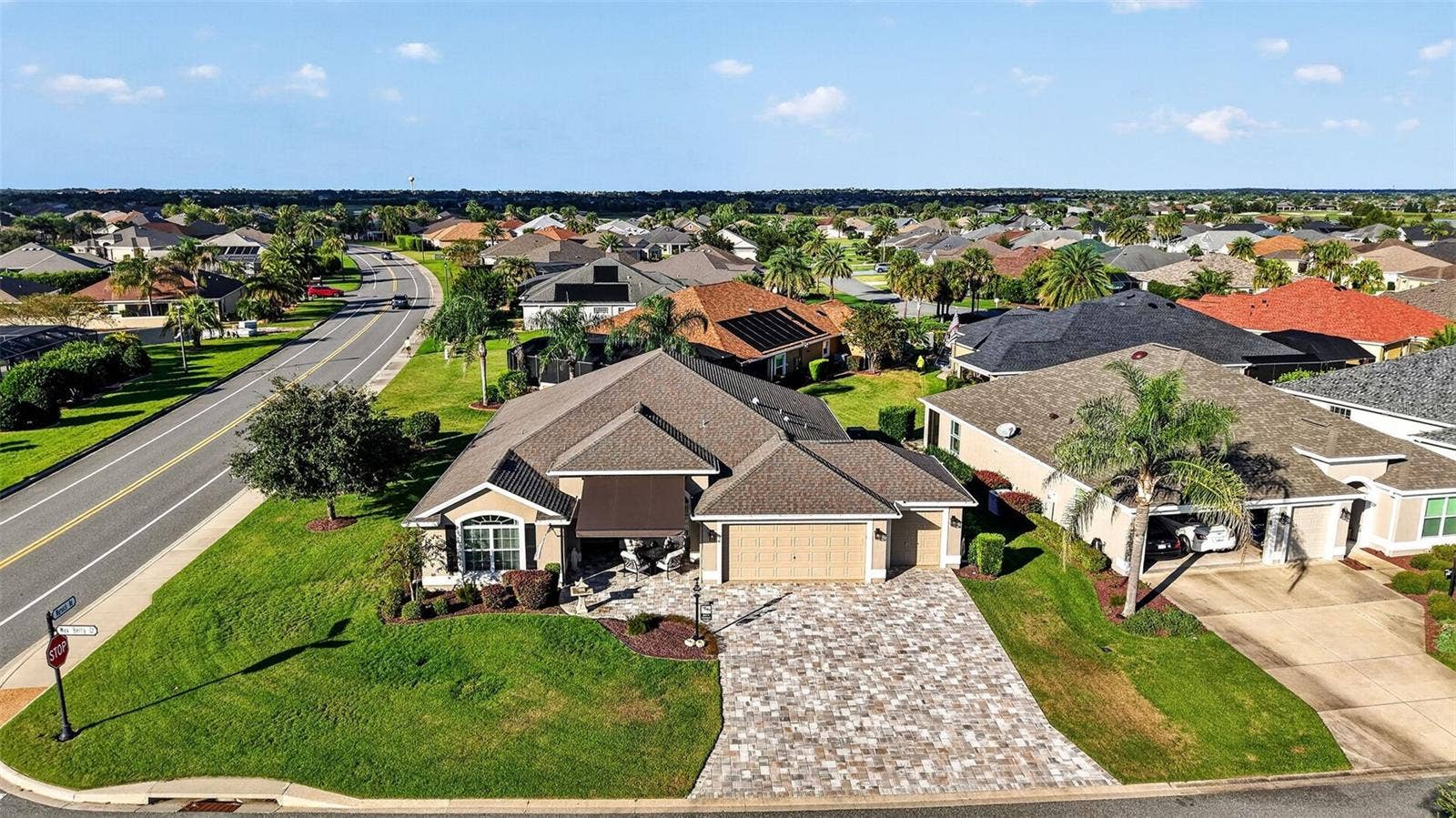 1793 WAX BERRY COURT, The Villages, FL 32163 Aerial Front Elevation with Large Corner Lot