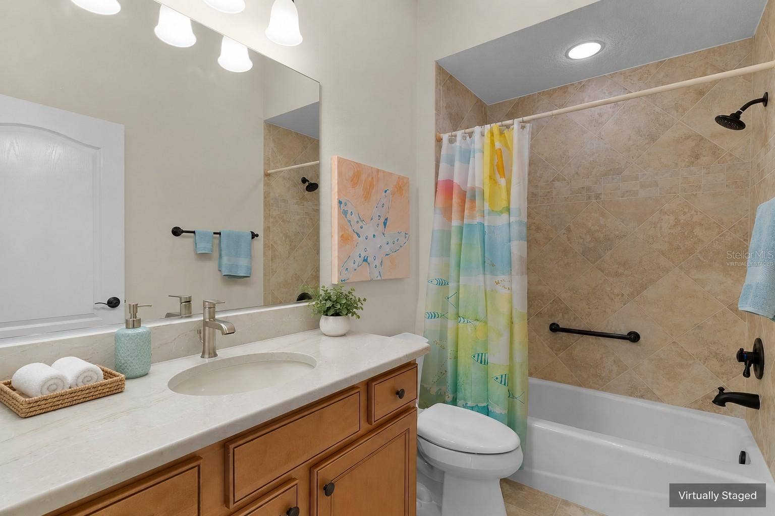 Counter top items are virtually staged