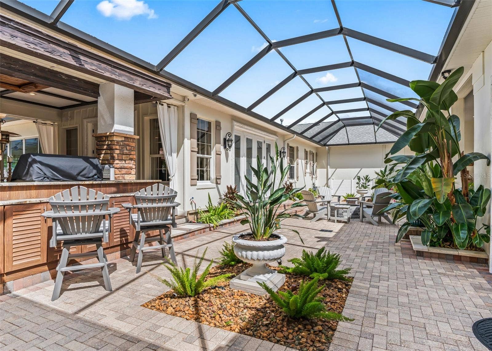 Courtyard with Lush Lanscaping and Stone Footing