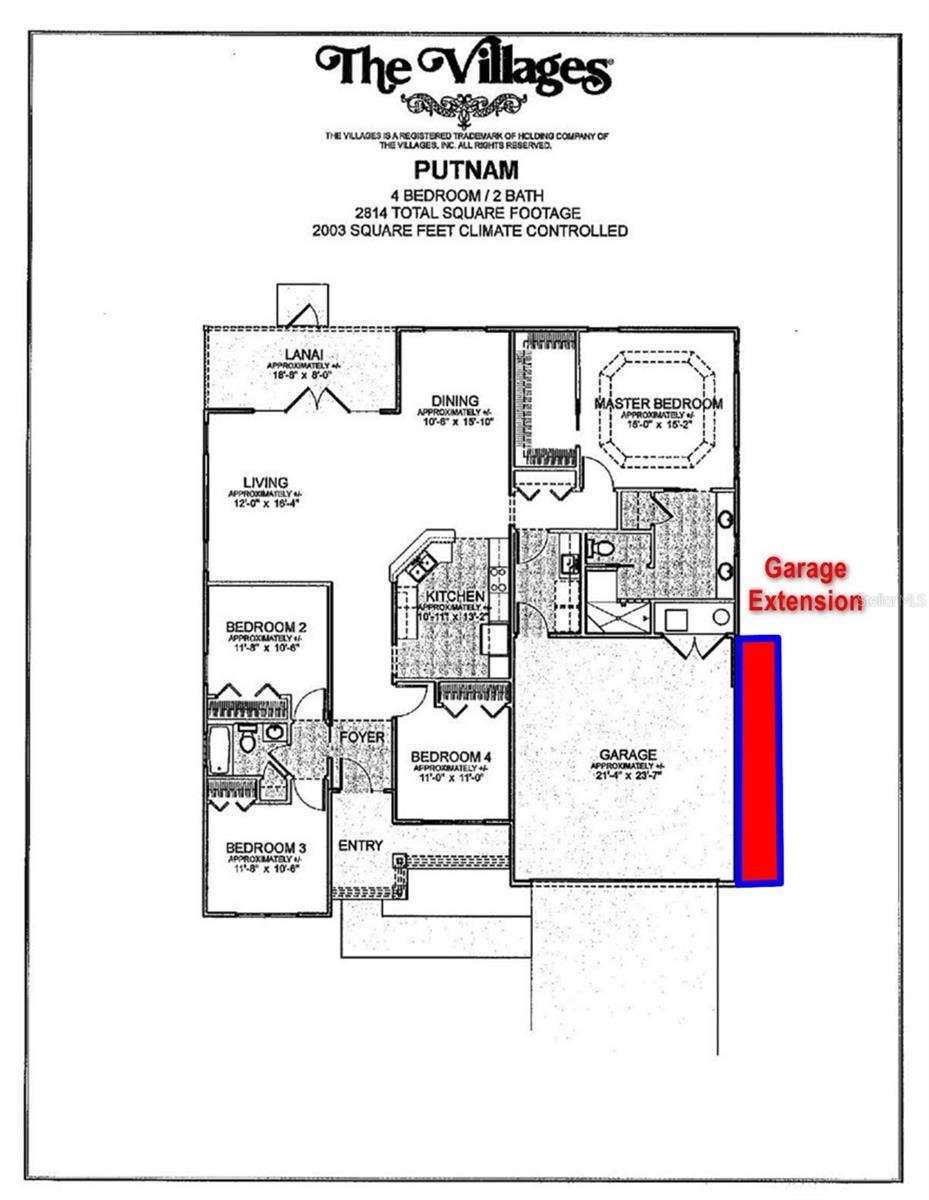 3342 VELTRE WAY, The Villages, FL 32163 Floorplan with garage extension