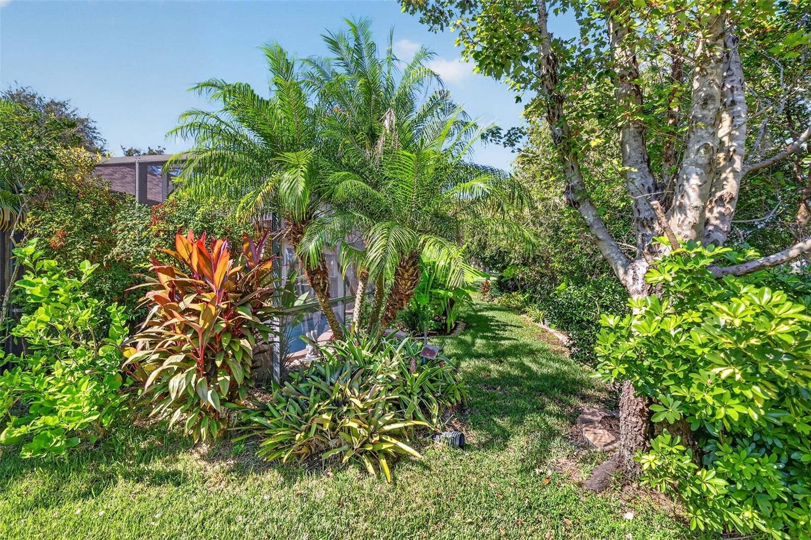 6121 HUNTERS RIDGE AVENUE, Leesburg, FL 34748 Rear and Side Elevation with Tropical PRIVACY Landscaping!