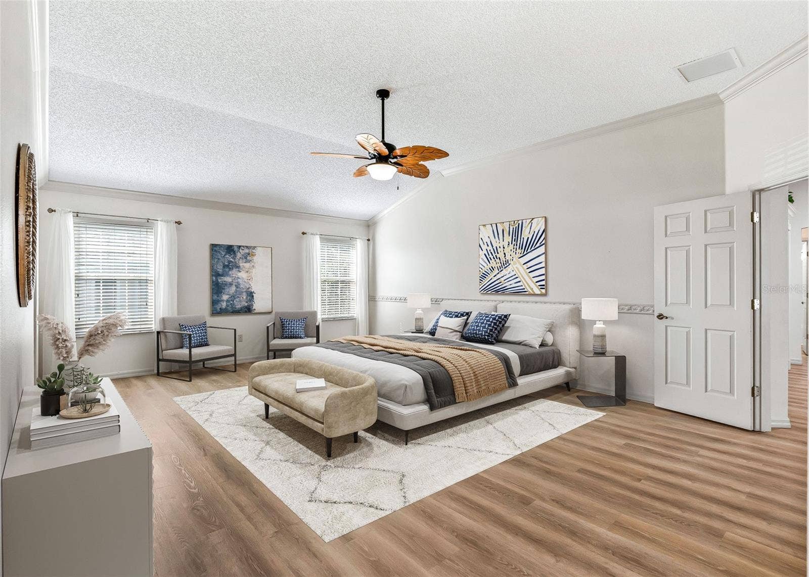 2762 MORVEN PARK WAY, The Villages, FL 32162 AI Staged Primary Bedroom.